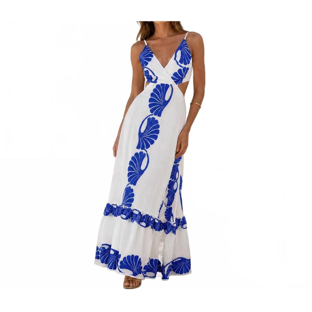 NEW MYSTERY RESORT riviera shell maxi dress in navy